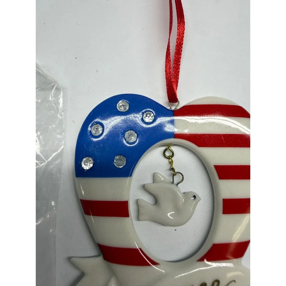 Avon 2004 Stars and Stripes Heart Ornament Peace Dove American Flag Rhinestone
